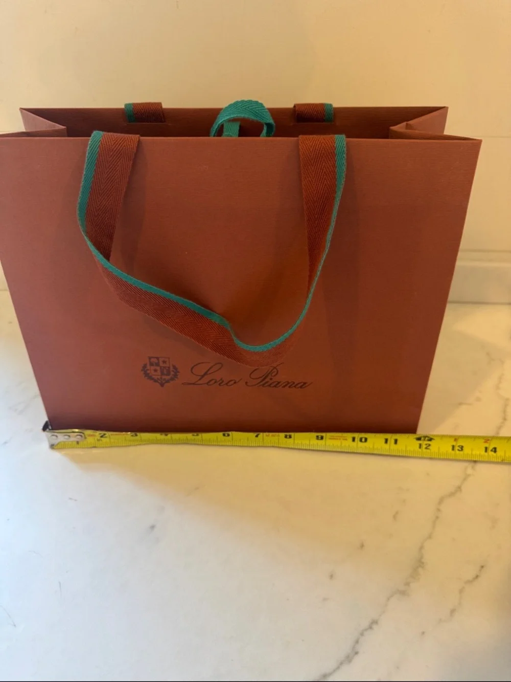 Loro Piana Brown shoppingBag with Teal-Trim Handles 12x9x5